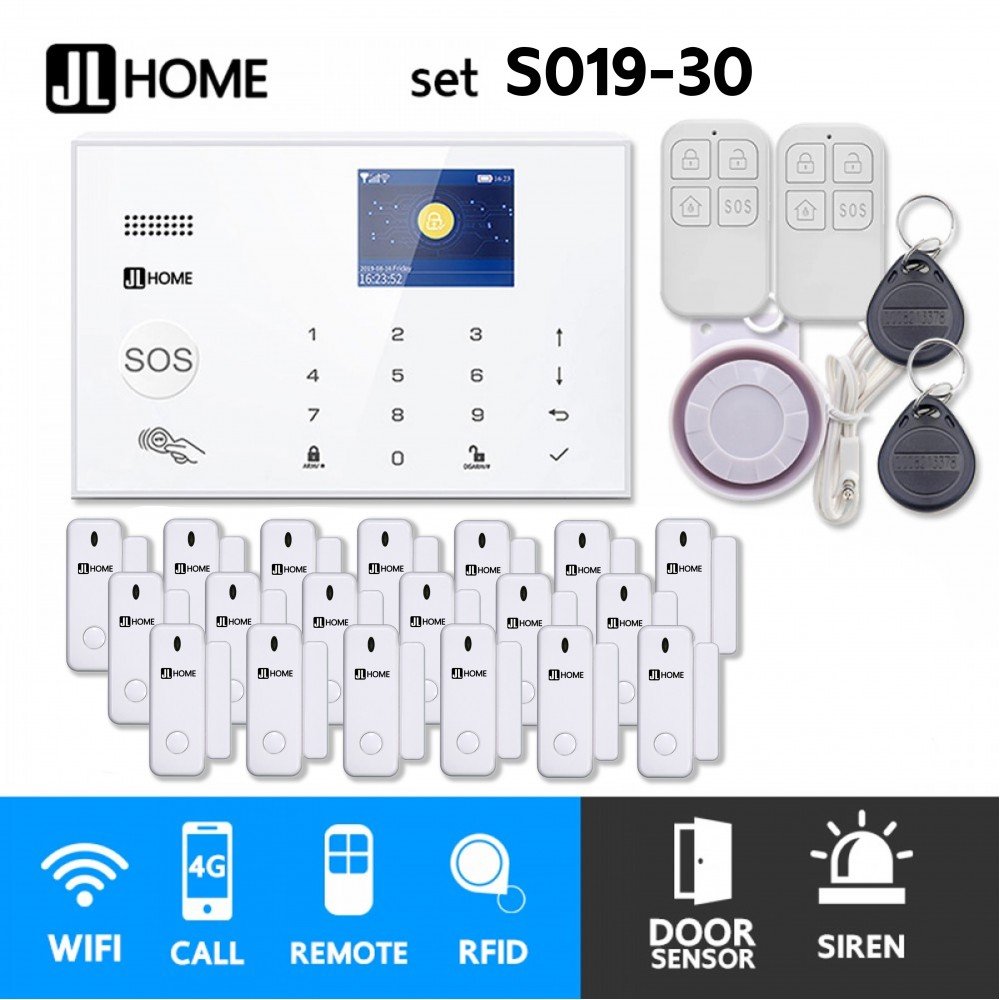 S019-30 ชุดสัญญาณกันขโมยบ้านไร้สายและบ้านอัจฉริยะ แจ้งเตือนผ่านการโทร3G-4G/แอพมือถือWifi/SMS ประตู15