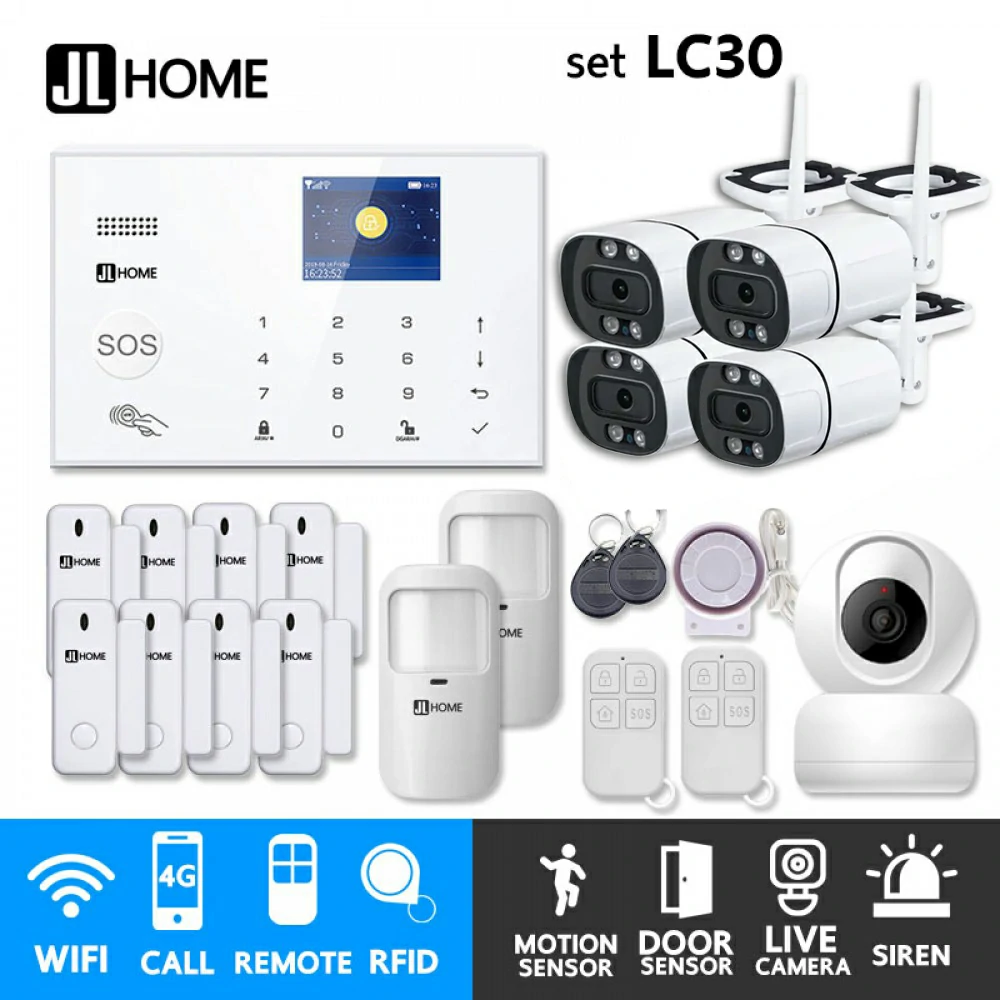 LC30 ชุดสัญญาณกันขโมยบ้านไร้สายและบ้านอัจฉริยะ แจ้งเตือนผ่านการโทร3G-4G/แอพมือถือWifi/SMS ชุดใหญ่เน้นวงจรปิด