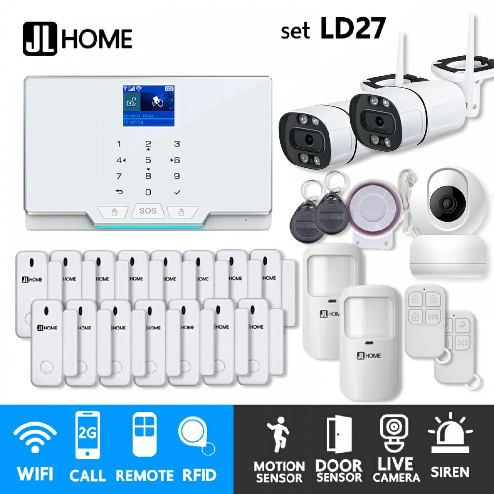 LD27 ชุดสัญญาณกันขโมยบ้านไร้สายและบ้านอัจฉริยะ แจ้งเตือนผ่านการโทร2G/แอพมือถือWifi/SMS ชุดใหญ่เน้นประตู