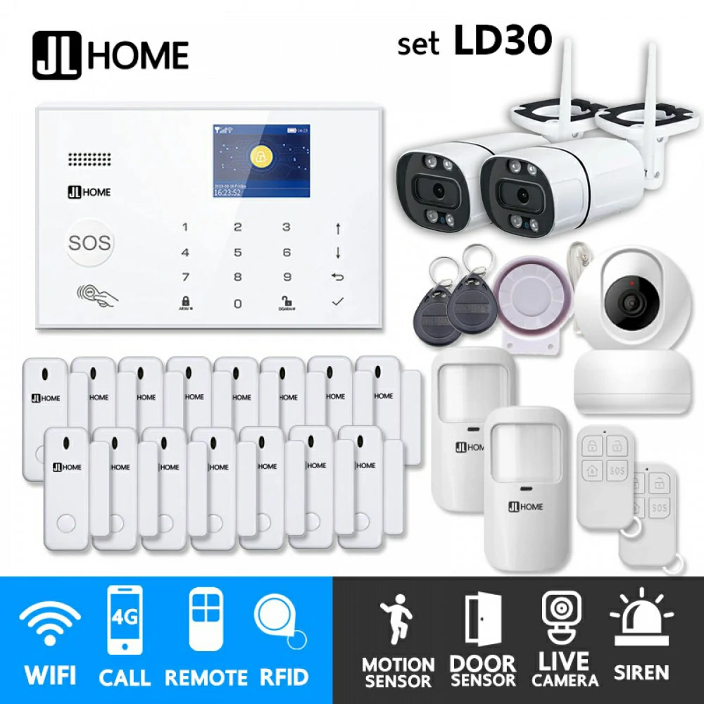 LD30 ชุดสัญญาณกันขโมยบ้านไร้สายและบ้านอัจฉริยะ แจ้งเตือนผ่านการโทร3G-4G/แอพมือถือWifi/SMS ชุดใหญ่เน้นประตู