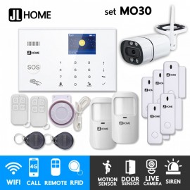 MO30 ชุดสัญญาณกันขโมยบ้านไร้สายและบ้านอัจฉริยะ แจ้งเตือนผ่านการโทร3G-4G/แอพมือถือWifi/SMS ชุดกลางพร้อมวงจรปิดนอกบ้าน