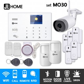 MO30 ชุดสัญญาณกันขโมยบ้านไร้สายและบ้านอัจฉริยะ แจ้งเตือนผ่านการโทร3G-4G/แอพมือถือWifi/SMS ชุดกลางพร้อมวงจรปิดนอกบ้าน
