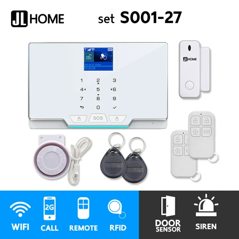 S001-27 ชุดสัญญาณกันขโมยบ้านไร้สายและบ้านอัจฉริยะ แจ้งเตือนผ่านการโทร2G/แอพมือถือWifi/SMS ประตู1