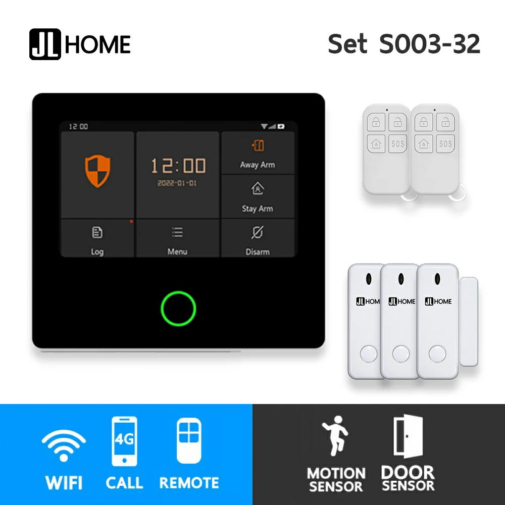 S003-32 ชุดสัญญาณกันขโมยบ้านไร้สายและบ้านอัจฉริยะ แจ้งเตือนผ่านการโทร3G-4G/แอพมือถือWifi/SMS ประตู3