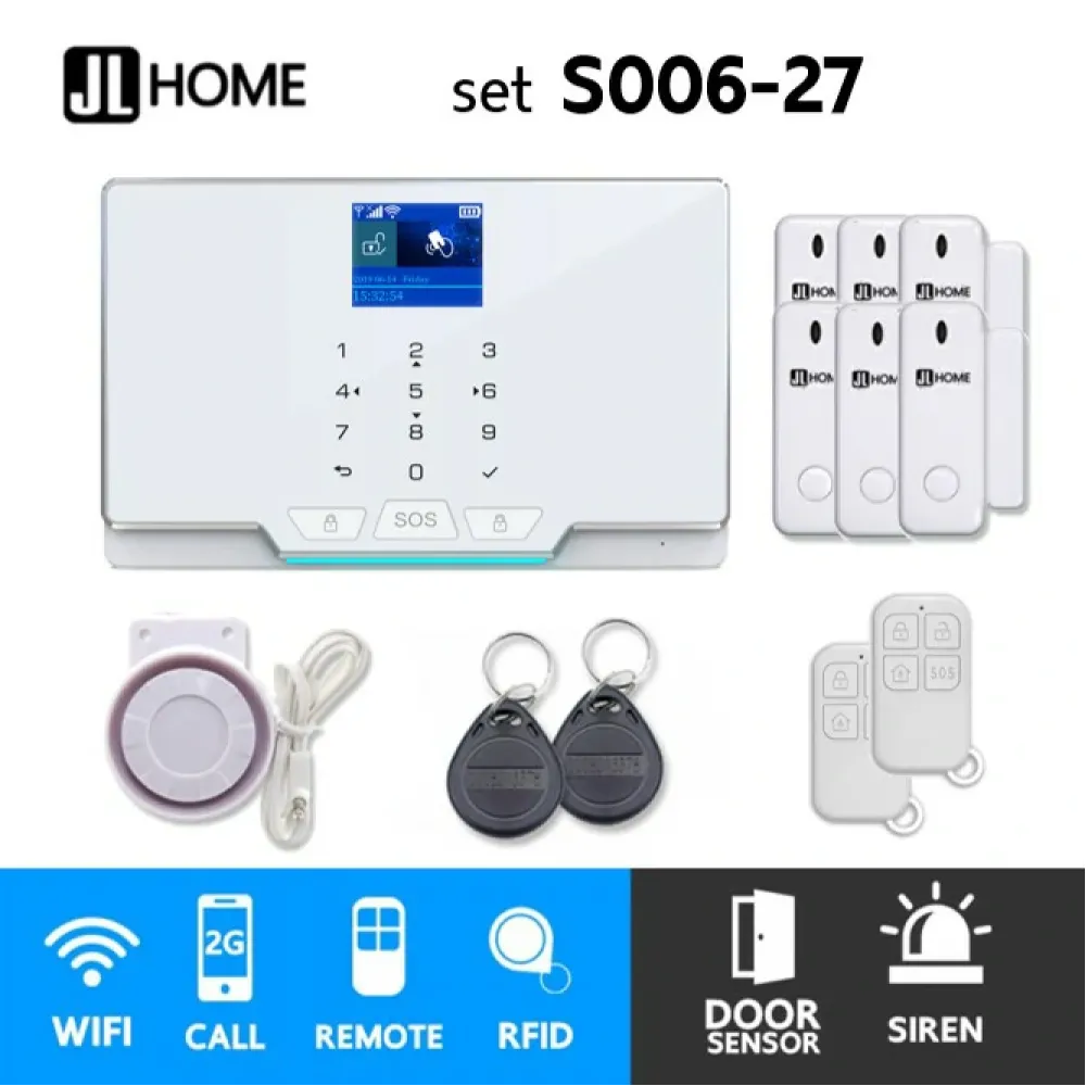 S006-27 ชุดสัญญาณกันขโมยบ้านไร้สายและบ้านอัจฉริยะ แจ้งเตือนผ่านการโทร2G/แอพมือถือWifi/SMS ประตู6