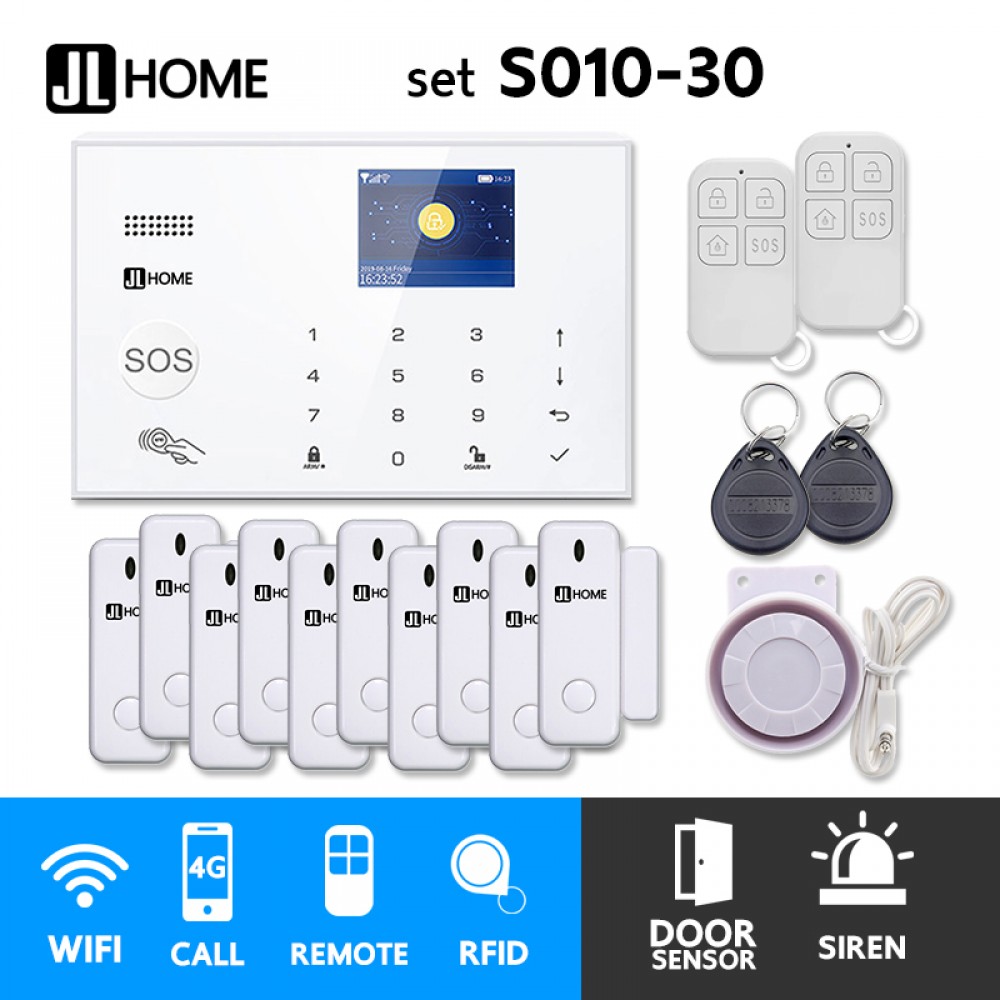 S010-30 ชุดสัญญาณกันขโมยบ้านไร้สายและบ้านอัจฉริยะ แจ้งเตือนผ่านการโทร3G-4G/แอพมือถือWifi/SMS ประตู10