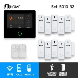 S010-32 ชุดสัญญาณกันขโมยบ้านไร้สายและบ้านอัจฉริยะ แจ้งเตือนผ่านการโทร3G-4G/แอพมือถือWifi/SMS ประตู10