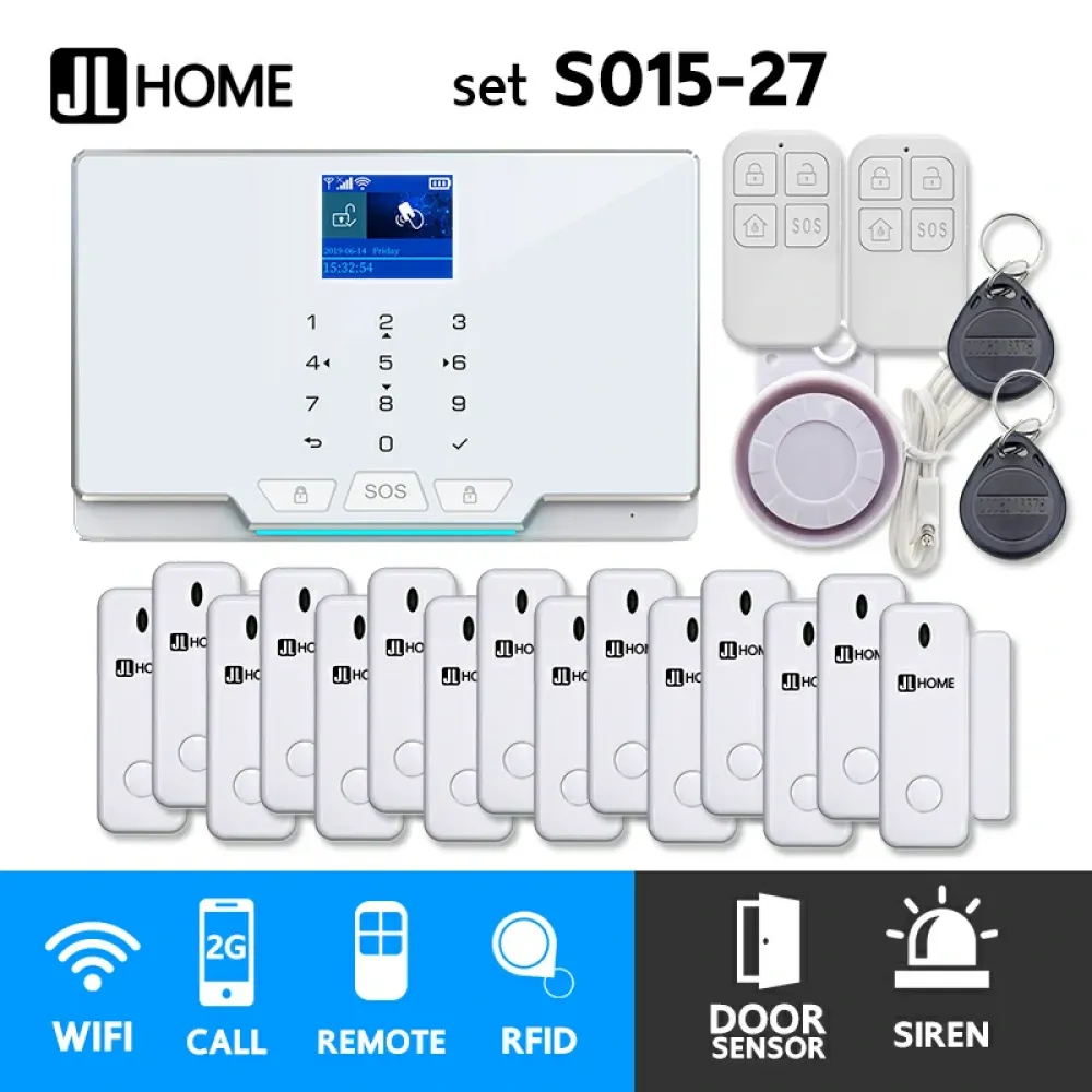 S015-27 ชุดสัญญาณกันขโมยบ้านไร้สายและบ้านอัจฉริยะ แจ้งเตือนผ่านการโทร2G/แอพมือถือWifi/SMS ประตู15
