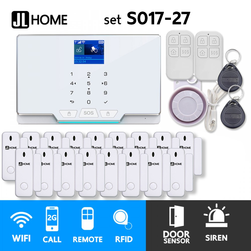 S017-27 ชุดสัญญาณกันขโมยบ้านไร้สายและบ้านอัจฉริยะ แจ้งเตือนผ่านการโทร2G/แอพมือถือWifi/SMS ประตู17