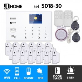 S018-30 ชุดสัญญาณกันขโมยบ้านไร้สายและบ้านอัจฉริยะ แจ้งเตือนผ่านการโทร3G-4G/แอพมือถือWifi/SMS ประตู15