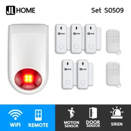 S0509 ชุดกล่องควบคุมไซเรน สัญญาณกันโมยบ้านไร้สาย ชุดเซ็นเซอร์ประตูx5 แจ้งเตือนผ่านแอพ ไม่ต้องมีกล่องควบคุมในบ้าน