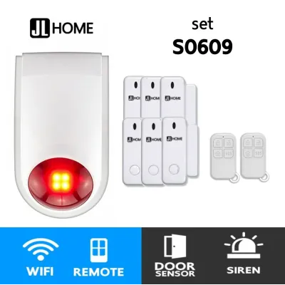 S0609 ชุดกล่องควบคุมไซเรน สัญญาณกันโมยบ้านไร้สาย ชุดเซ็นเซอร์ประตูx6 แจ้งเตือนผ่านแอพ ไม่ต้องมีกล่องควบคุมในบ้าน
