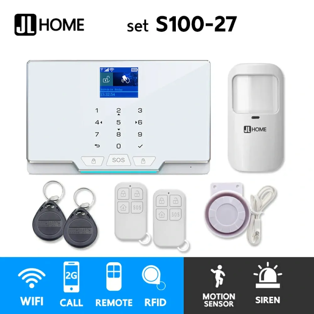 S100-27 ชุดสัญญาณกันขโมยบ้านไร้สายและบ้านอัจฉริยะ แจ้งเตือนผ่านการโทร2G/แอพมือถือWifi/SMS ความเคลื่อนไหว1