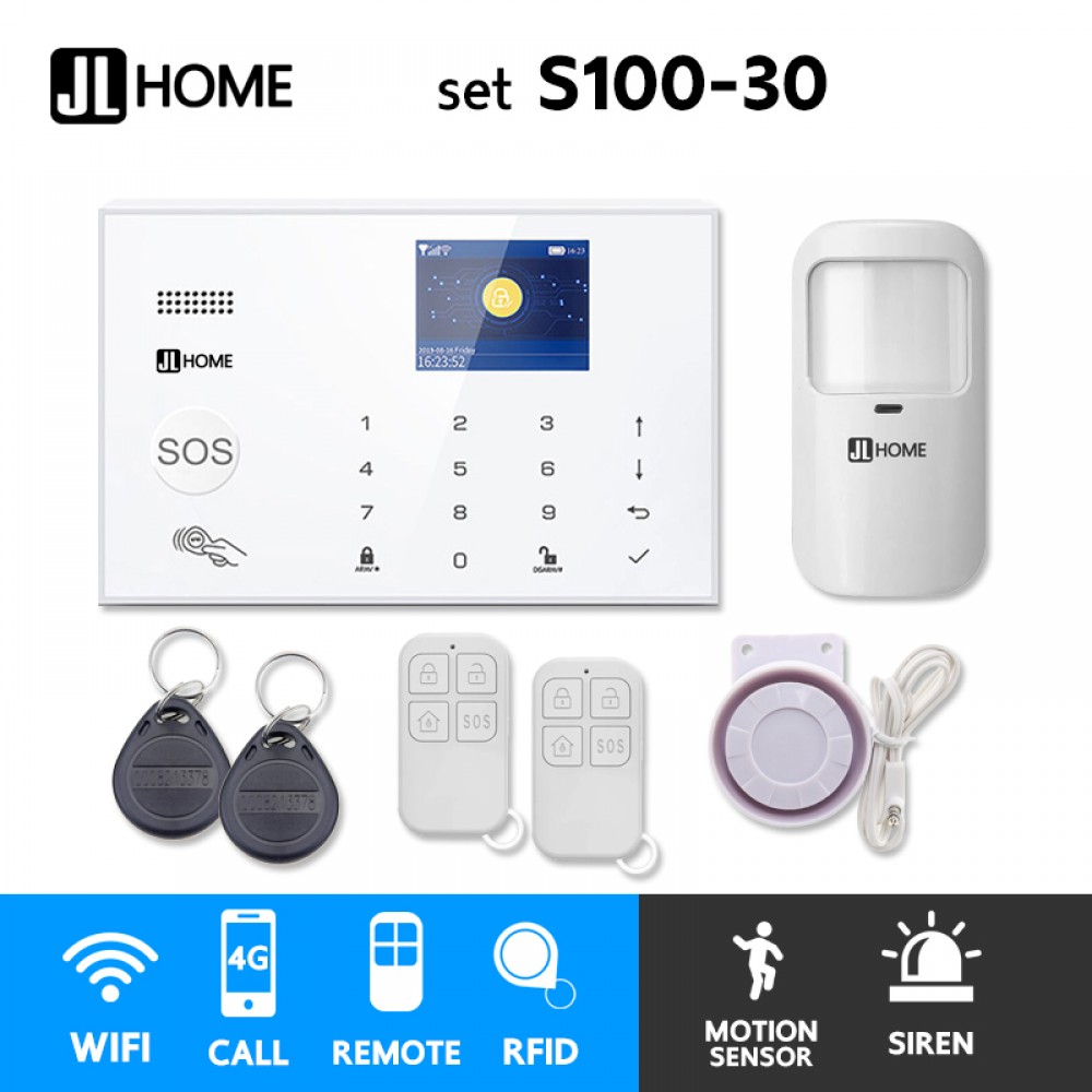 S100-30 ชุดสัญญาณกันขโมยบ้านไร้สายและบ้านอัจฉริยะ แจ้งเตือนผ่านการโทร3G-4G/แอพมือถือWifi/SMS ความเคลื่อนไหว1