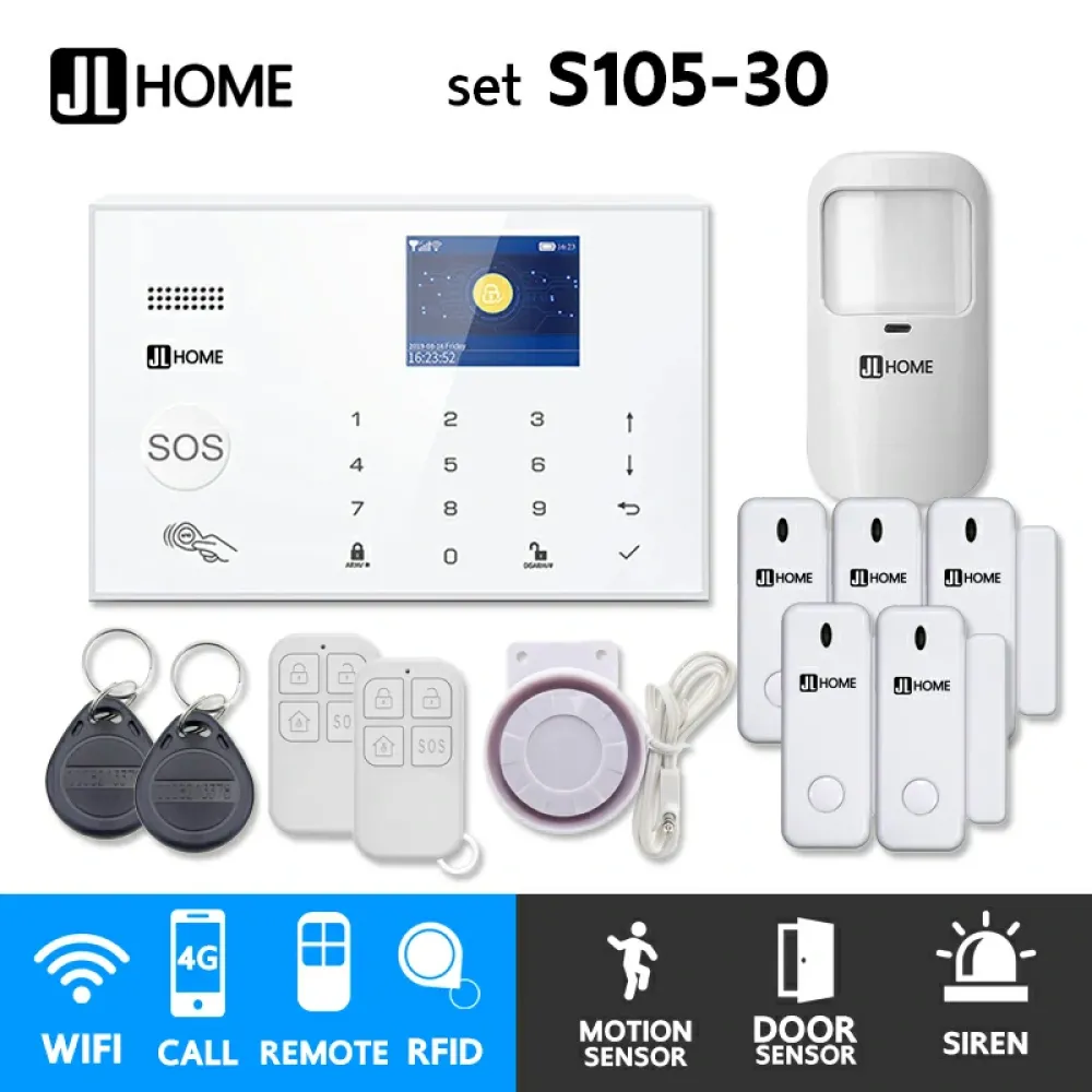 S105-30 ชุดสัญญาณกันขโมยบ้านไร้สายและบ้านอัจฉริยะ แจ้งเตือนผ่านการโทร3G-4G/แอพมือถือWifi/SMS ความเคลื่อนไหว1 ประตู5 S105-30 ชุดสัญญาณกันขโมยบ้านไร้สายและบ้านอัจฉริยะ แจ้งเตือนผ่านการโทร3G-4G/แอพมือถือWifi/SMS ความเคลื่อนไหว1 ประตู5