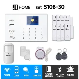 S108-30 ชุดสัญญาณกันขโมยบ้านไร้สายและบ้านอัจฉริยะ แจ้งเตือนผ่านการโทร3G-4G/แอพมือถือWifi/SMS ความเคลื่อนไหว1 ประตู 8