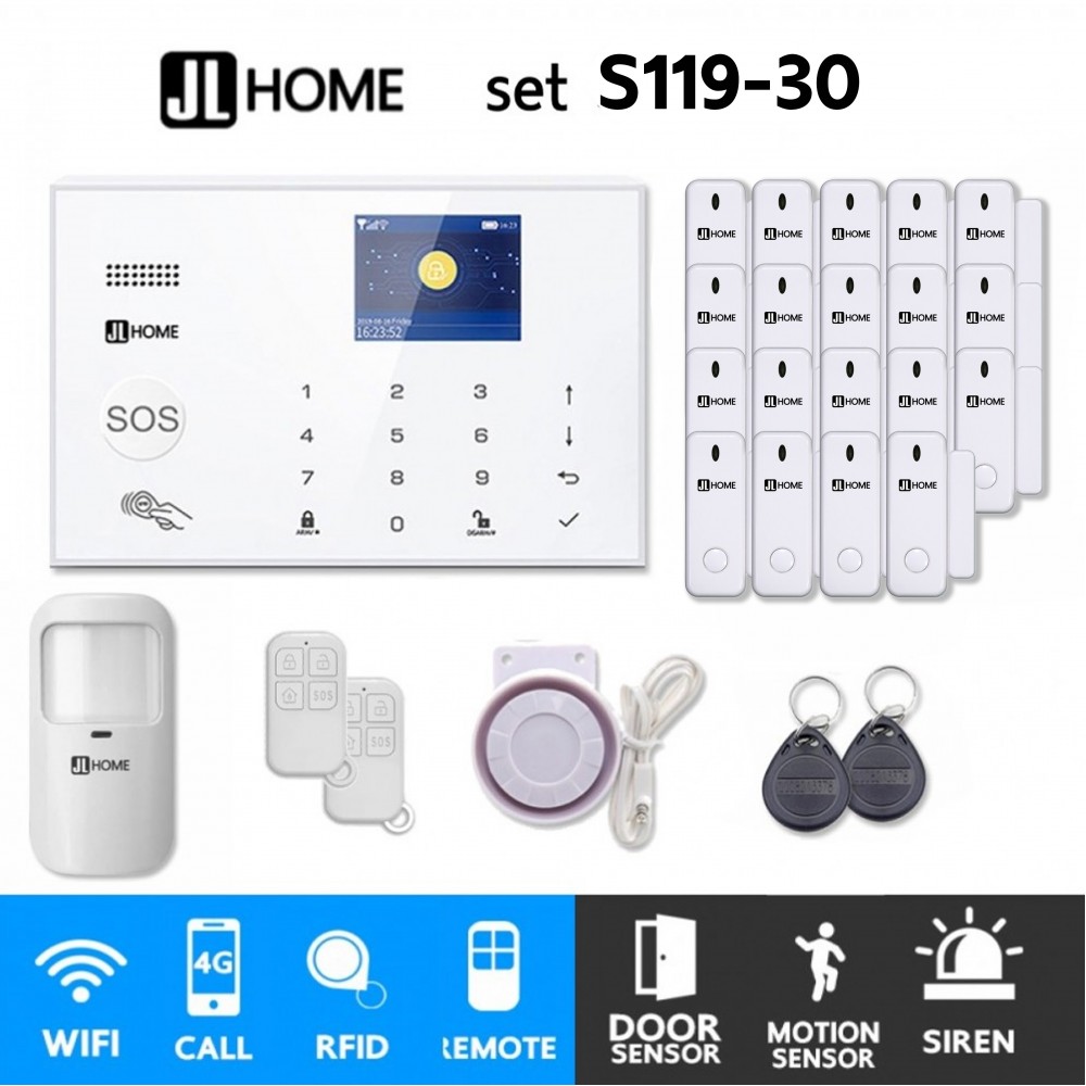 S119-30 ชุดสัญญาณกันขโมยบ้านไร้สายและบ้านอัจฉริยะ แจ้งเตือนผ่านการโทร3G-4G/แอพมือถือWifi/SMS ความเคลื่อนไหว1 ประตู 19