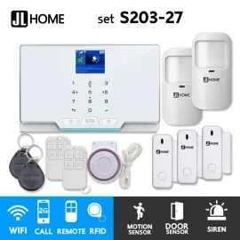 S203-27 ชุดสัญญาณกันขโมยบ้านไร้สายและบ้านอัจฉริยะ แจ้งเตือนผ่านการโทร2G/แอพมือถือWifi/SMS ความเคลื่อนไหว2 ประตู3