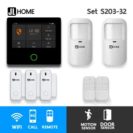 S203-32 ชุดสัญญาณกันขโมยบ้านไร้สายและบ้านอัจฉริยะ แจ้งเตือนผ่านการโทร3G-4G/แอพมือถือWifi/SMS ความเคลื่อนไหว2 ประตู3