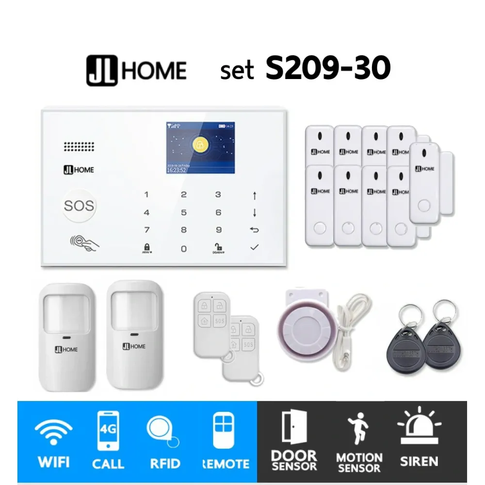 S209-30 ชุดสัญญาณกันขโมยบ้านไร้สายและบ้านอัจฉริยะ แจ้งเตือนผ่านการโทร3G-4G/แอพมือถือWifi/SMS ความเคลื่อนไหว2 ประตู9