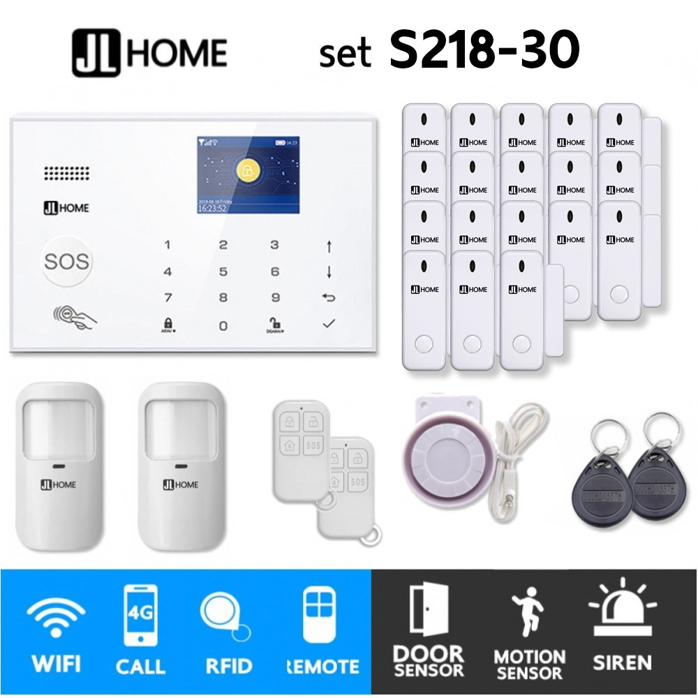 S218-30 ชุดสัญญาณกันขโมยบ้านไร้สายและบ้านอัจฉริยะ แจ้งเตือนผ่านการโทร3G-4G/แอพมือถือWifi/SMS ความเคลื่อนไหว2 ประตู18