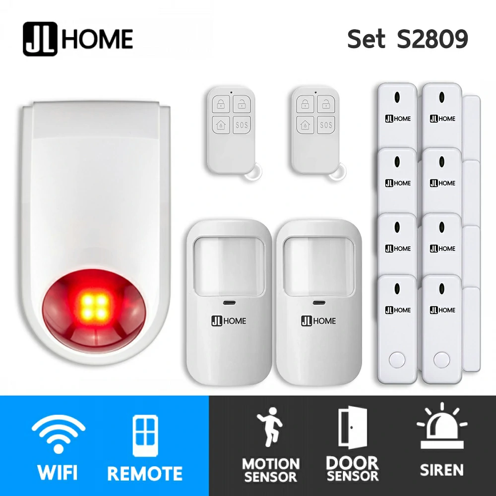 S2809 ชุดกล่องควบคุมไซเรน สัญญาณกันโมยบ้านไร้สาย ชุดเซ็นเซอร์ประตูเคลื่อนไหวx2 เซ็นเซอร์ประตูx8 แจ้งเตือนผ่านแอพ ไม่ต้องมีกล่องควบคุมในบ้าน