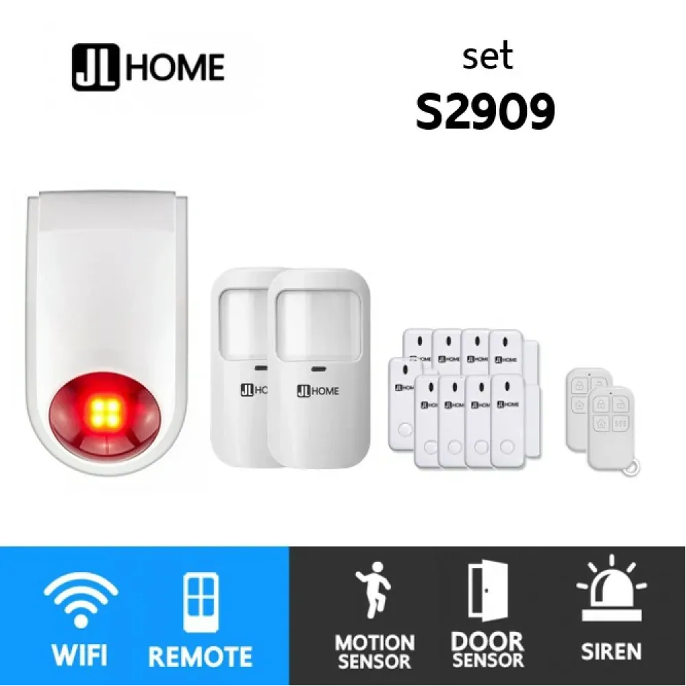 S2909 ชุดกล่องควบคุมไซเรน สัญญาณกันโมยบ้านไร้สาย ชุดเซ็นเซอร์ประตูเคลื่อนไหวx2 เซ็นเซอร์ประตูx9 แจ้งเตือนผ่านแอพ ไม่ต้องมีกล่องควบคุมในบ้าน