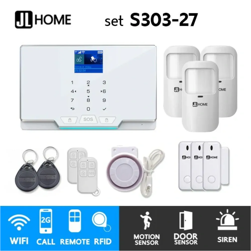 S303-30 ชุดสัญญาณกันขโมยบ้านไร้สายและบ้านอัจฉริยะ แจ้งเตือนผ่านการโทร3G-4G/แอพมือถือWifi/SMS ความเคลื่อนไหว3 ประตู3