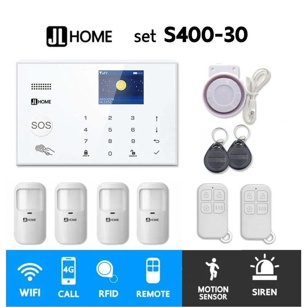 S400-30 ชุดสัญญาณกันขโมยบ้านไร้สายและบ้านอัจฉริยะ แจ้งเตือนผ่านการโทร3G-4G/แอพมือถือWifi/SMS ความเคลื่อนไหว4