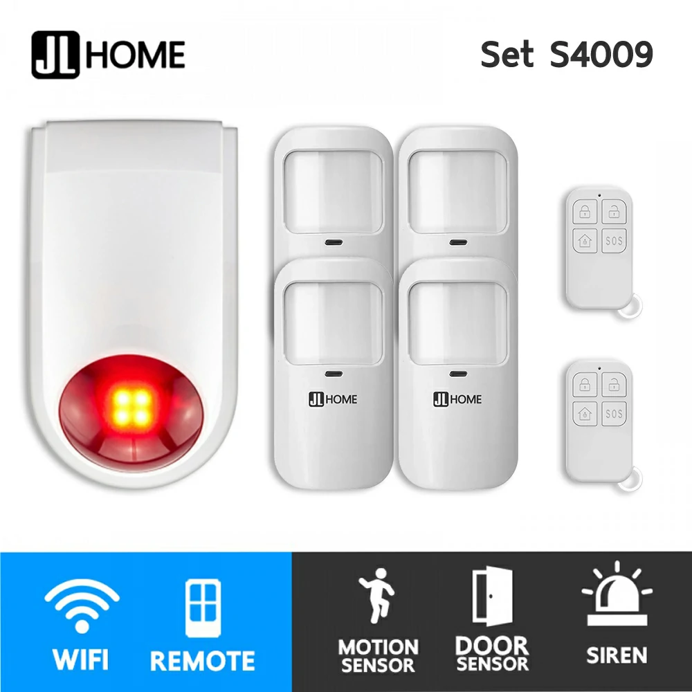 S4009 ชุดกล่องควบคุมไซเรน สัญญาณกันโมยบ้านไร้สาย ชุดเซ็นเซอร์ประตูเคลื่อนไหวx4 แจ้งเตือนผ่านแอพ ไม่ต้องมีกล่องควบคุมในบ้าน