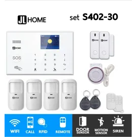 S402-30 ชุดสัญญาณกันขโมยบ้านไร้สายและบ้านอัจฉริยะ แจ้งเตือนผ่านการโทร3G-4G/แอพมือถือWifi/SMS ความเคลื่อนไหว4 ประตู2