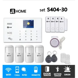 S404-30 ชุดสัญญาณกันขโมยบ้านไร้สายและบ้านอัจฉริยะ แจ้งเตือนผ่านการโทร3G-4G/แอพมือถือWifi/SMS ความเคลื่อนไหว4 ประตู4