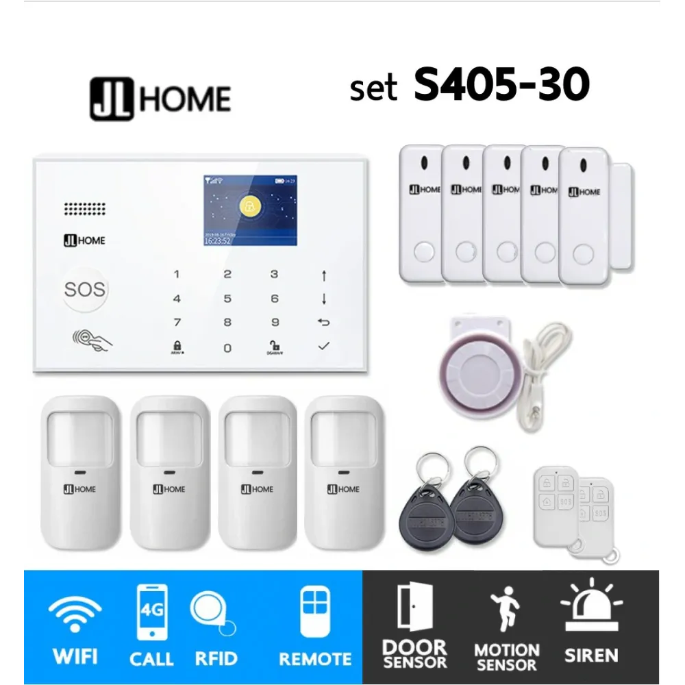S405-30 ชุดสัญญาณกันขโมยบ้านไร้สายและบ้านอัจฉริยะ แจ้งเตือนผ่านการโทร3G-4G/แอพมือถือWifi/SMS ความเคลื่อนไหว4 ประตู5
