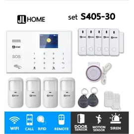 S405-30 ชุดสัญญาณกันขโมยบ้านไร้สายและบ้านอัจฉริยะ แจ้งเตือนผ่านการโทร3G-4G/แอพมือถือWifi/SMS ความเคลื่อนไหว4 ประตู5