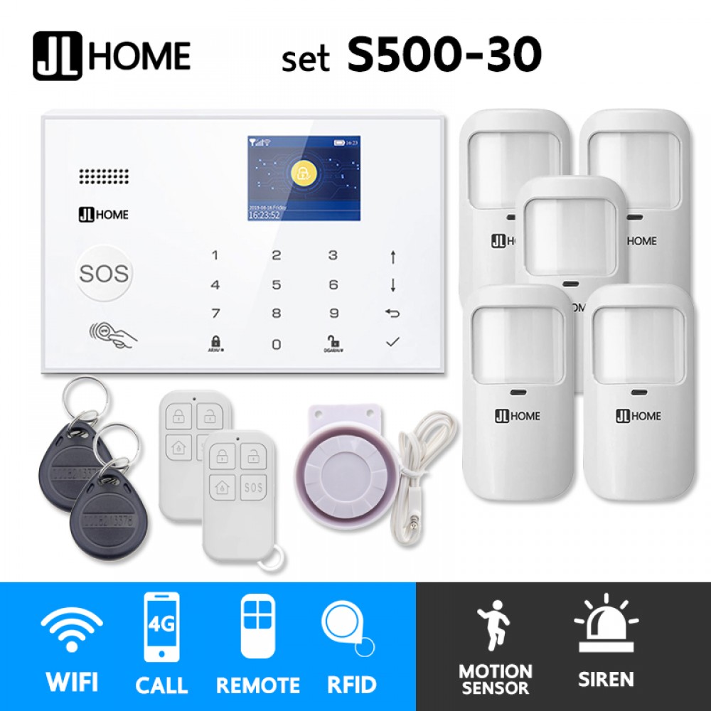 S500-30 ชุดสัญญาณกันขโมยบ้านไร้สายและบ้านอัจฉริยะ แจ้งเตือนผ่านการโทร3G-4G/แอพมือถือWifi/SMS ความเคลื่อนไหว5
