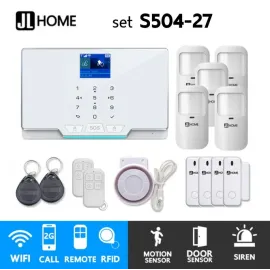 S504-27 ชุดสัญญาณกันขโมยบ้านไร้สายและบ้านอัจฉริยะ แจ้งเตือนผ่านการโทร2G/แอพมือถือWifi/SMS ความเคลื่อนไหว5 ประตู4