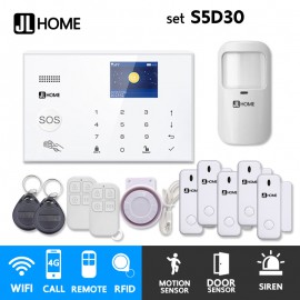 S5D30 ชุดสัญญาณกันขโมยบ้านไร้สายและบ้านอัจฉริยะ แจ้งเตือนผ่านการโทร3G-4G/แอพมือถือWifi/SMS ชุดเล็กเพิ่มประตู5จุด