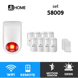 S8009 ชุดกล่องควบคุมไซเรน สัญญาณกันโมยบ้านไร้สาย ชุดเซ็นเซอร์ประตูเคลื่อนไหวx8 แจ้งเตือนผ่านแอพ ไม่ต้องมีกล่องควบคุมในบ้าน