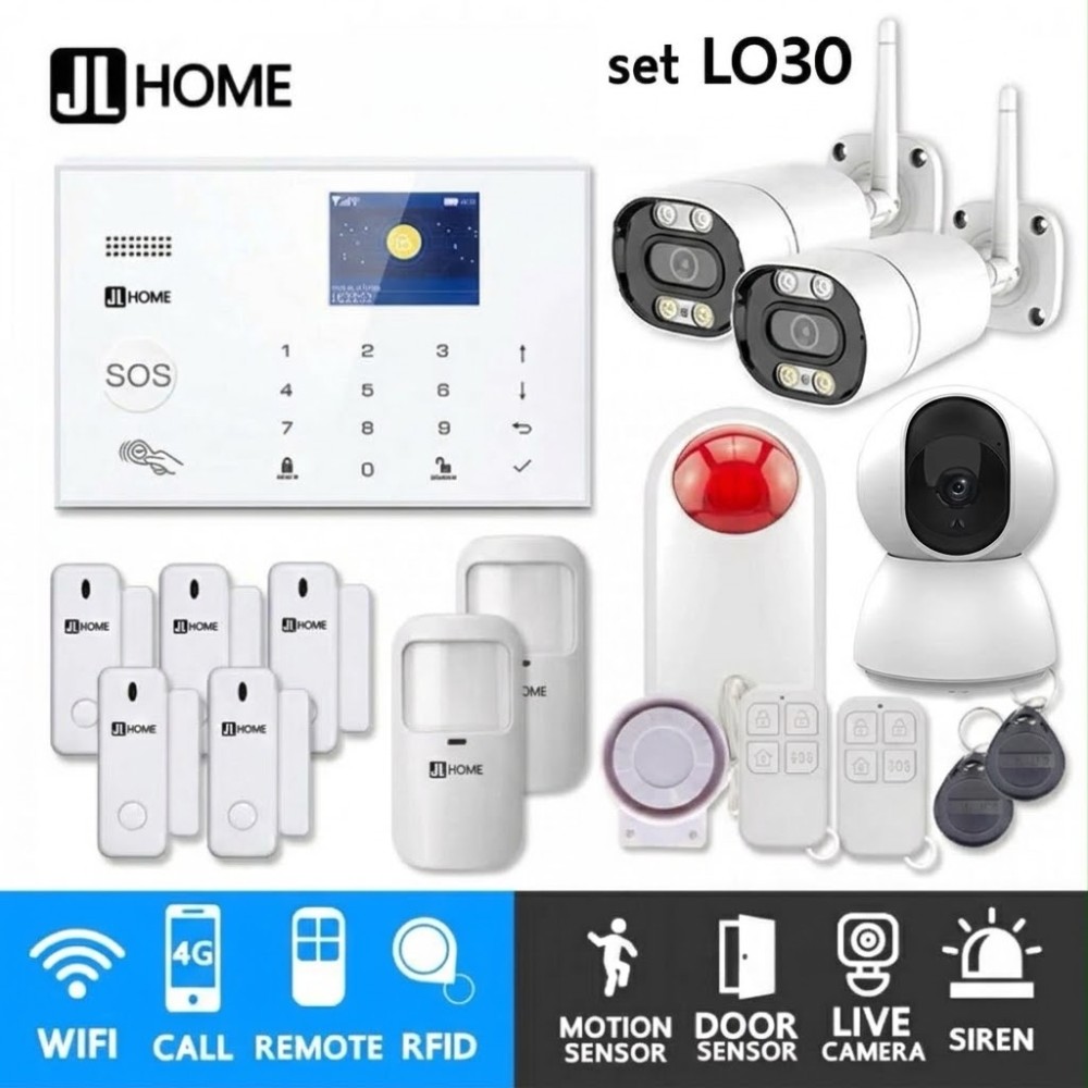 LO30 ชุดสัญญาณกันขโมยบ้านไร้สายและบ้านอัจฉริยะ แจ้งเตือนผ่านการโทร3G-4G/แอพมือถือWifi/SMS ชุดใหญ่เพิ่มวงจรปิด