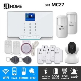 MC27 ชุดสัญญาณกันขโมยบ้านไร้สายและบ้านอัจฉริยะ แจ้งเตือนผ่านการโทร2G/แอพมือถือWifi/SMS ชุดกลางพร้อมวงจรปิดในบ้าน