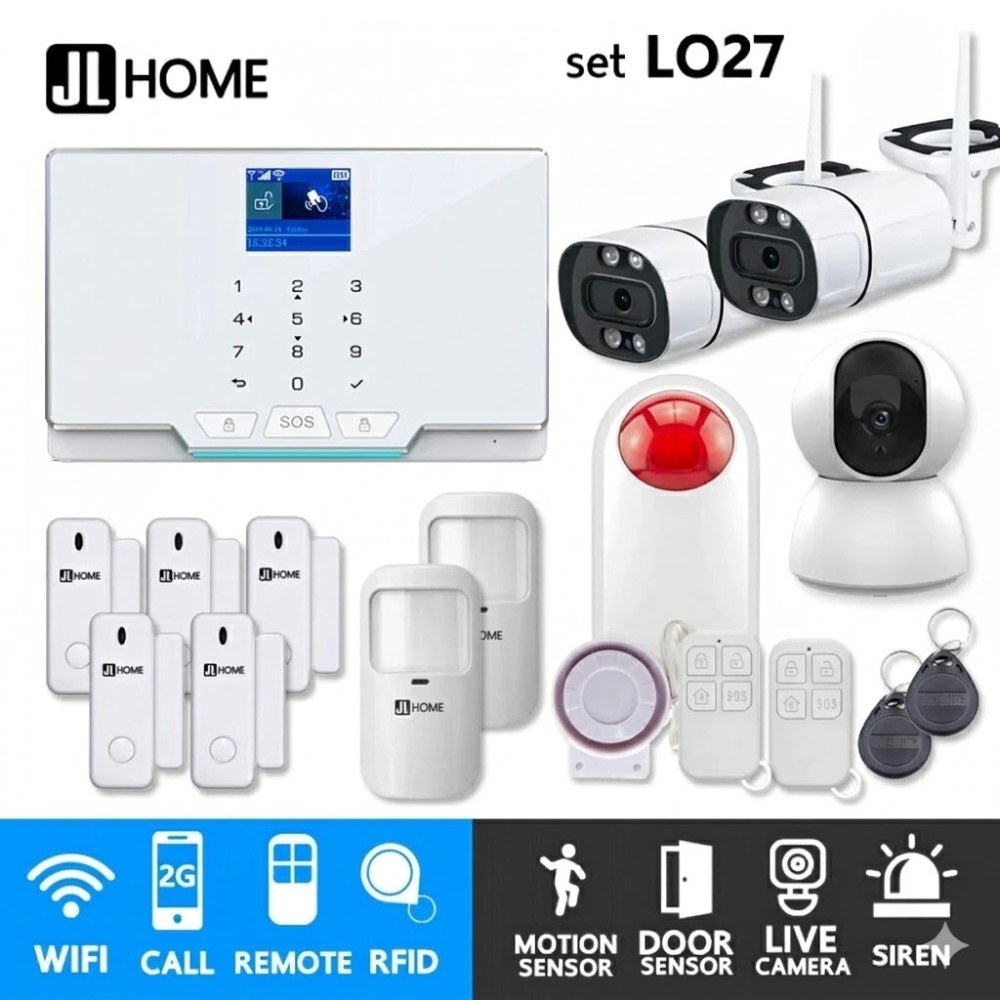 LO27 ชุดสัญญาณกันขโมยบ้านไร้สายและบ้านอัจฉริยะ แจ้งเตือนผ่านการโทร2G/แอพมือถือWifi/SMS ชุดใหญ่เพิ่มวงจรปิด