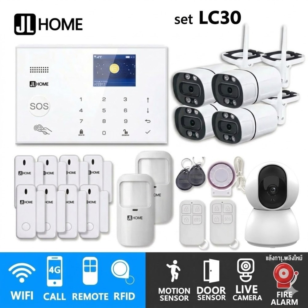 LC30 ชุดสัญญาณกันขโมยบ้านไร้สายและบ้านอัจฉริยะ แจ้งเตือนผ่านการโทร3G-4G/แอพมือถือWifi/SMS ชุดใหญ่เน้นวงจรปิด