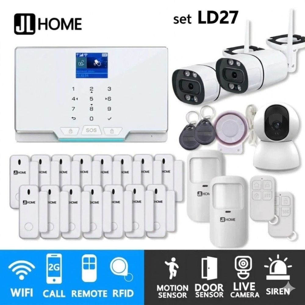 LD27 ชุดสัญญาณกันขโมยบ้านไร้สายและบ้านอัจฉริยะ แจ้งเตือนผ่านการโทร2G/แอพมือถือWifi/SMS ชุดใหญ่เน้นประตู