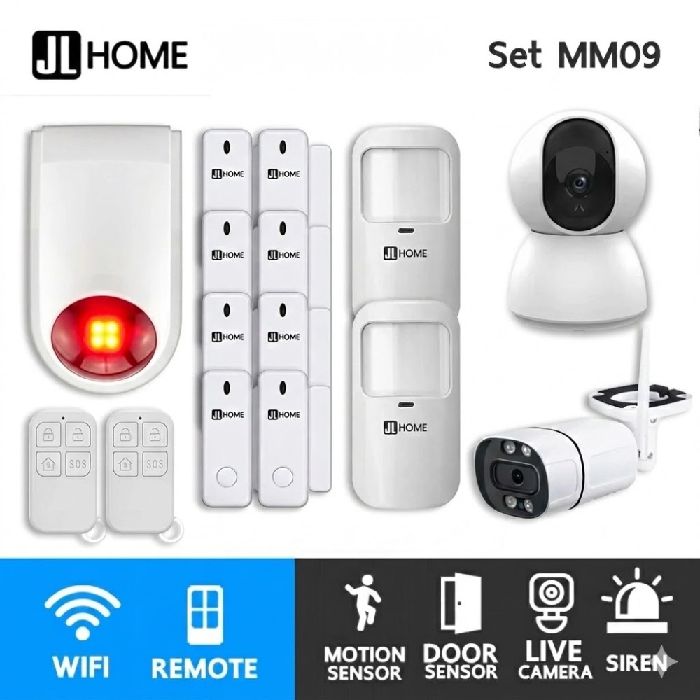 MM09 ชุดกล่องควบคุมไซเรน สัญญาณกันโมยบ้านไร้สาย ชุดกลางM แจ้งเตือนผ่านแอพ ไม่ต้องมีกล่องควบคุมในบ้าน
